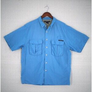 ExOfficio Fishing Shirt Men's Large Blue Short Sleeve Vented Button Down Nylon